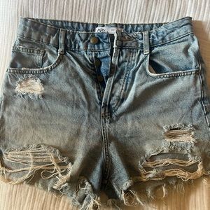 Zara high waisted distressed denim shorts